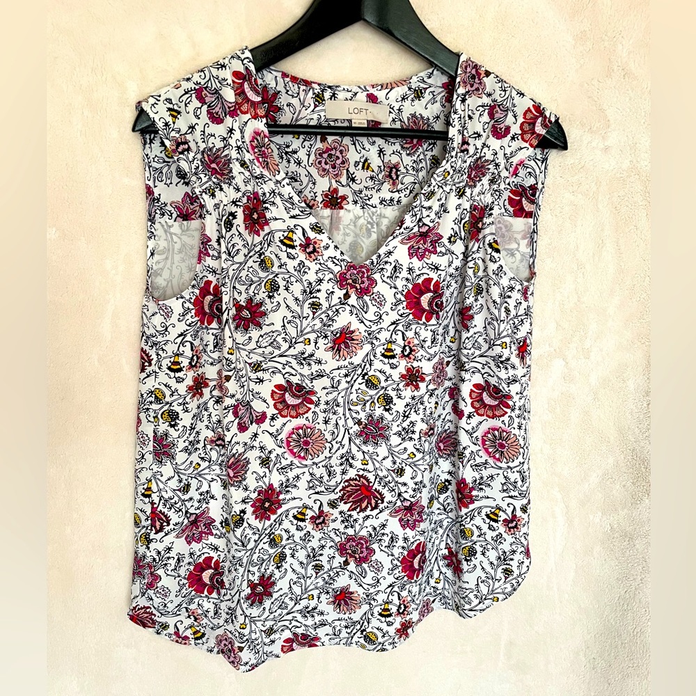 Loft Women’s Floral Print V Neck Tank Top Size XS